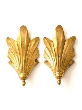 Vintage Brass Wall Sconces Pair India Hollywood Regency Fleur-de-Lis 10" Gold